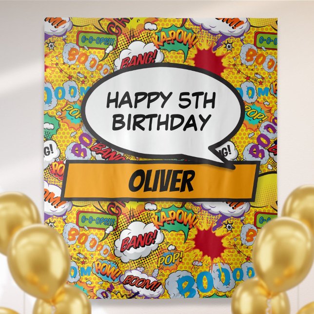 Comic Book Superhero Birthday Party Photo Backdrop Tapestry (Comic Book Superhero Birthday Party Photo Backdrop)