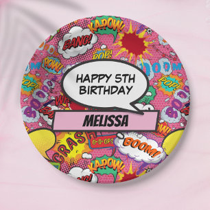 Comic Book Superhero Birthday Party Pink Paper Plate