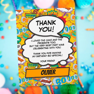Comic Book Superhero Birthday Party Thank You Card