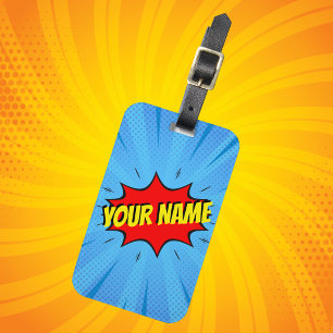 Comic Book Superhero Blue Red Yellow Custom Luggage Tag