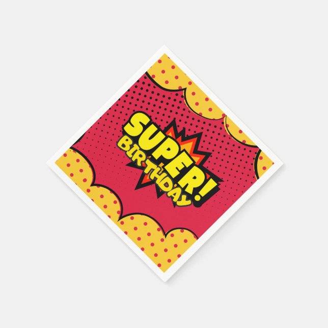 Comic book superhero boy birthday  napkin (Corner)