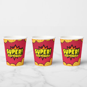 Comic book superhero boy birthday paper cups