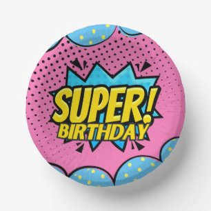 Comic book superhero girl birthday paper plate