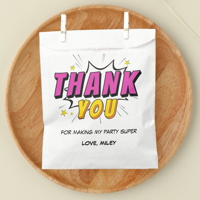 Comic Book Superhero Girl's Birthday Thank You Favour Bag (Superhero Comic Books Favor Bags for Girl's birthday party)