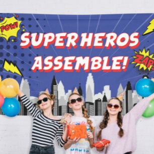 Comic Book Superhero Unique Boy's Birthday Banner