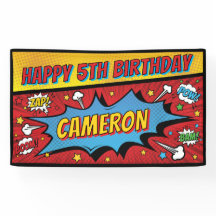 Comic Book Superhero Vintage Birthday Party Banner