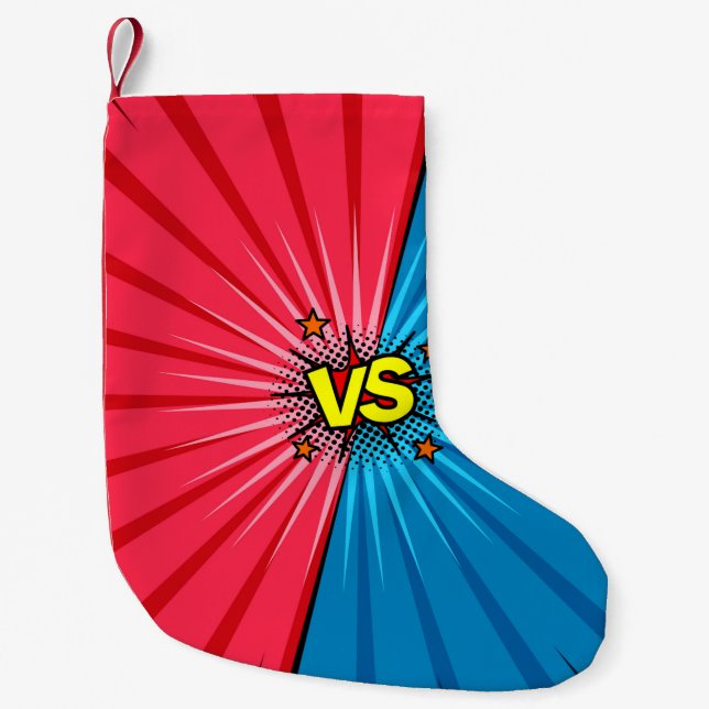 Comic book versus background, classic pop-art styl small christmas stocking (Front)