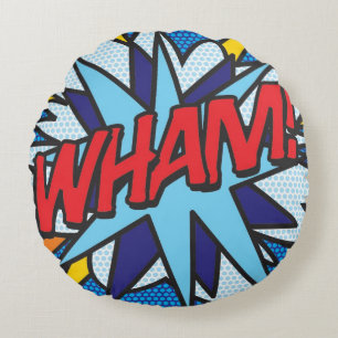 Comic Book WHAM! round cushion pillow