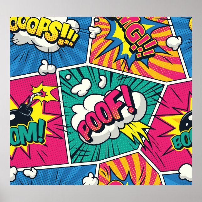 Comic Bubbles Halftone Seamless Pattern Poster (Front)