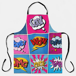 Comic Bubbles Set. Expressions Bom, Cool, Pow, Oop Apron