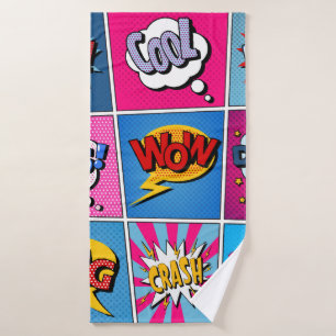 Comic Bubbles Set. Expressions Bom, Cool, Pow, Oop Bath Towel