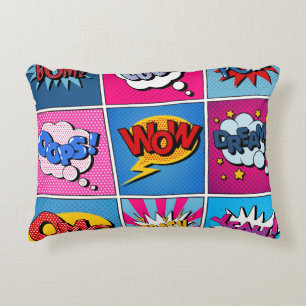 Comic Bubbles Set. Expressions Bom, Cool, Pow, Oop Decorative Cushion