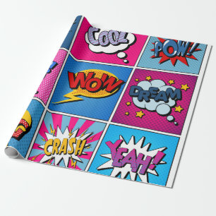 Comic Bubbles Set. Expressions Bom, Cool, Pow, Oop Wrapping Paper