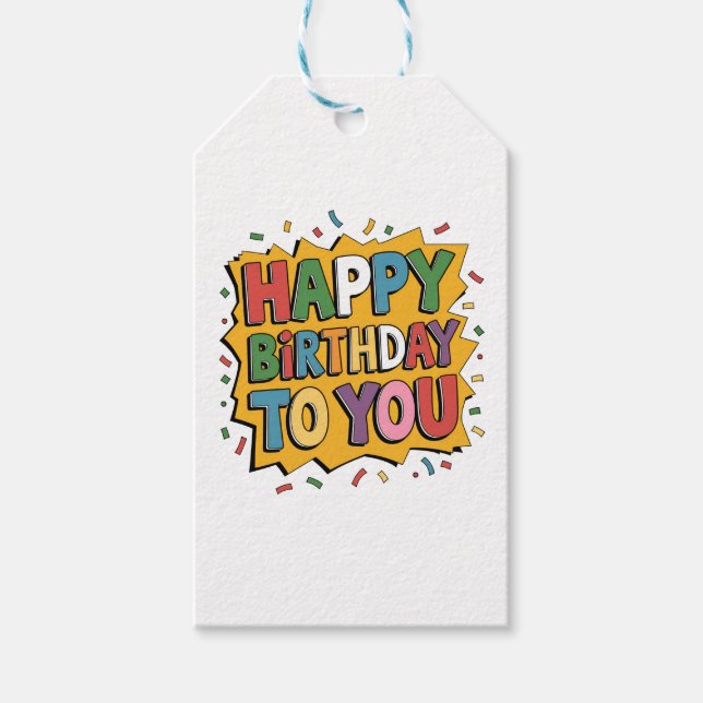 Comic Burst Happy Birthday Gift Tags (Front)