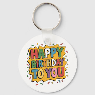 Comic Burst Happy Birthday Key Ring