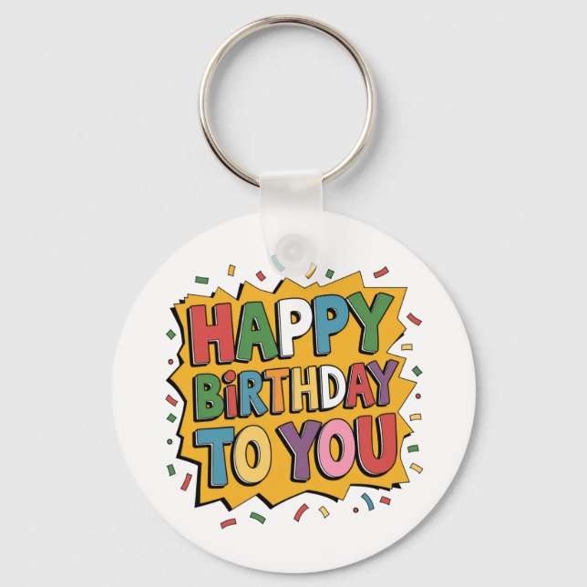 Comic Burst Happy Birthday Key Ring (Front)