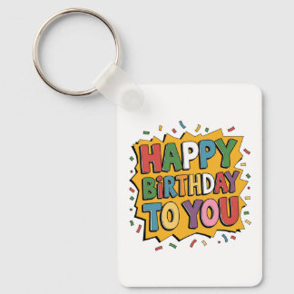 Comic Burst Happy Birthday Key Ring