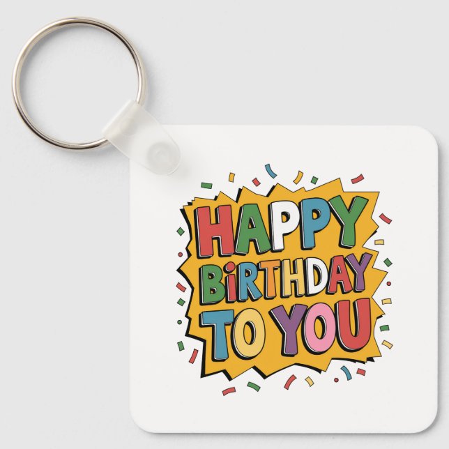 Comic Burst Happy Birthday Key Ring (Front)