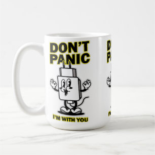 Comic Cartoon Mobile Charger: Don't Panic Design Coffee Mug