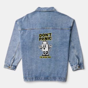 Comic Cartoon Mobile Charger: Don't Panic Design Denim Jacket