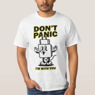 Comic Cartoon Mobile Charger: Don't Panic Design T-Shirt