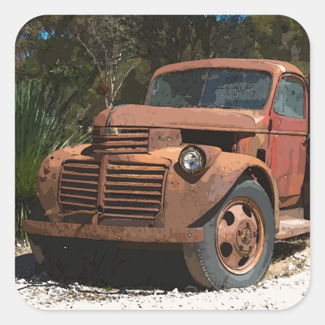 Comic Cartoon Rusty old truck outback Australia Square Sticker (Front)