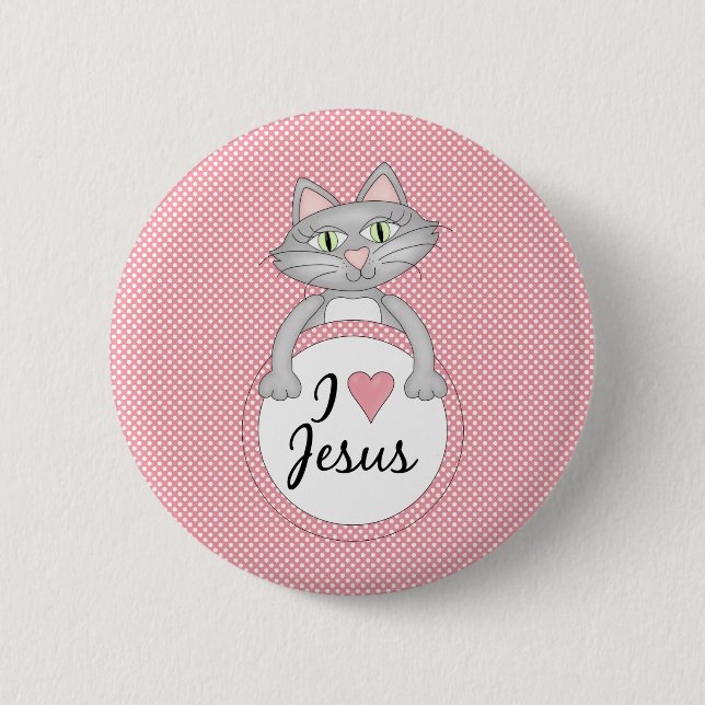 Comic Cat I Love Jesus Button (Front)