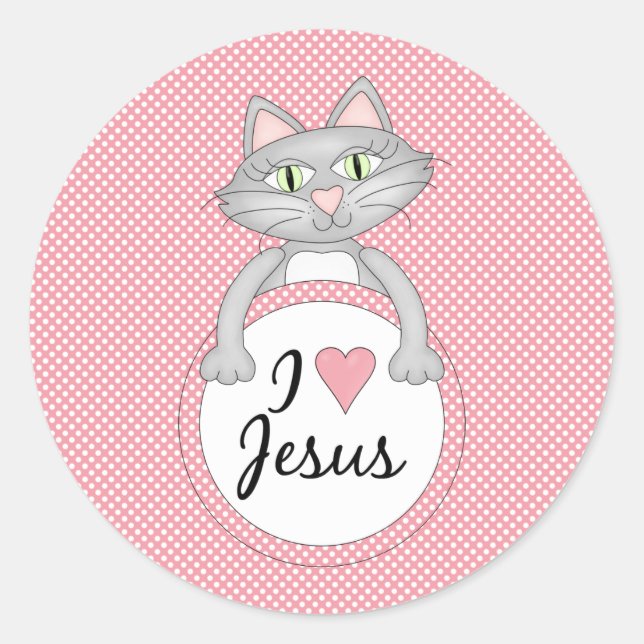 Comic Cat I love Jesus Stickers Seals (Front)