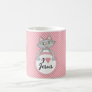 Comic Cat Love Jesus Classic White Coffee Cup