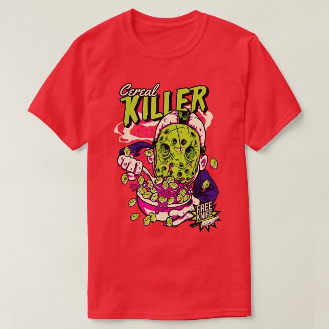 Comic Cereal Killer Cereal Box Funny Horror T-Shirt (Design Front)