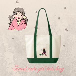 Comic Character, Simple Cute Girl Drawing Tote Bag