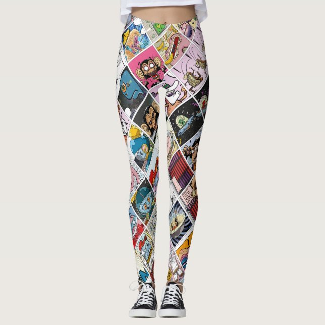 Comic Characters Cute Colourful Pattern Leggings (Front)