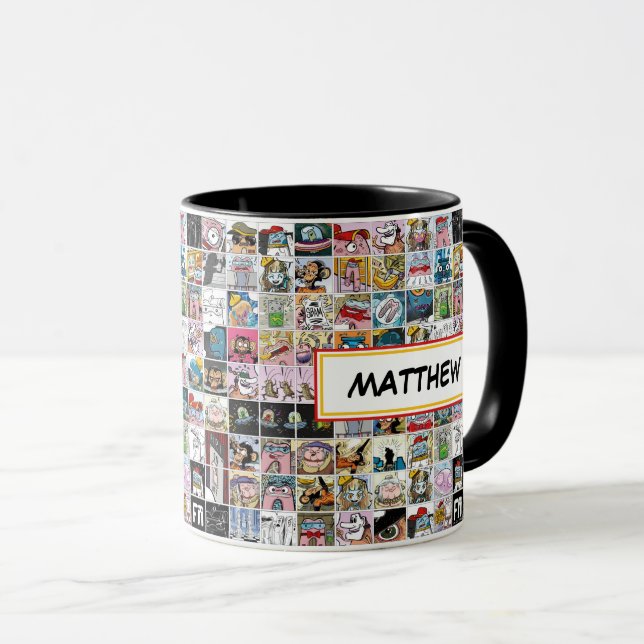 Comic Characters Kids Pattern Name Mug (Front Right)