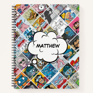 Comic Characters Pattern Kids Speech Balloon Name  Notebook