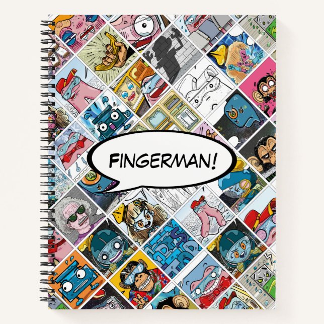 Comic Characters Pattern Kids Speech Balloon Name  Notebook (Front)