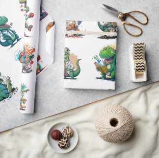 Comic Dinosaur Birthday Party Comic Trex Wrapping  Wrapping Paper