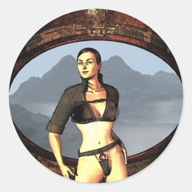 comic girl classic round sticker (Front)