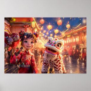 Comic Girl in Dragon Costume for Chinese New Year Poster