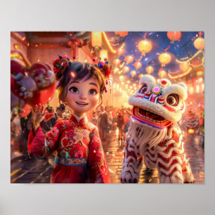 Comic Girl in Dragon Costume for Chinese New Year Poster