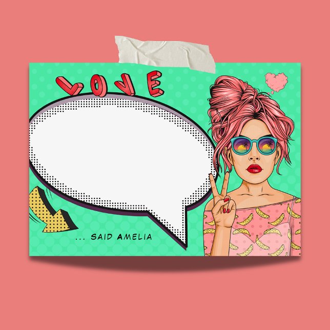 Comic Girl Pop Art Speech Bubble Cool Personalised Post-it Notes (Creator Uploaded)