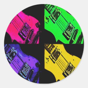 COMIC GUITAR ART CLASSIC ROUND STICKER