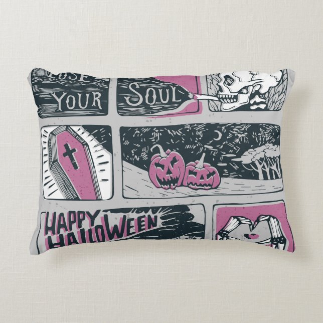 Comic Halloween: Fun Illustration Decorative Cushion (Front)