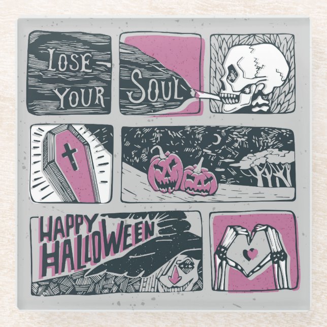 Comic Halloween: Fun Illustration Glass Coaster (Front)