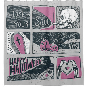 Comic Halloween: Fun Illustration Shower Curtain