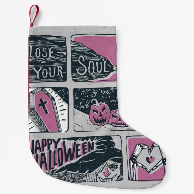 Comic Halloween: Fun Illustration Small Christmas Stocking (Front)