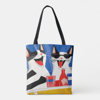Comic Joyful Perfect Cat Duo Enjoying Summer Vibes Tote Bag