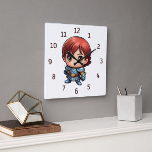 Comic Knight Kids Fantasy Bedroom Square Wall Clock