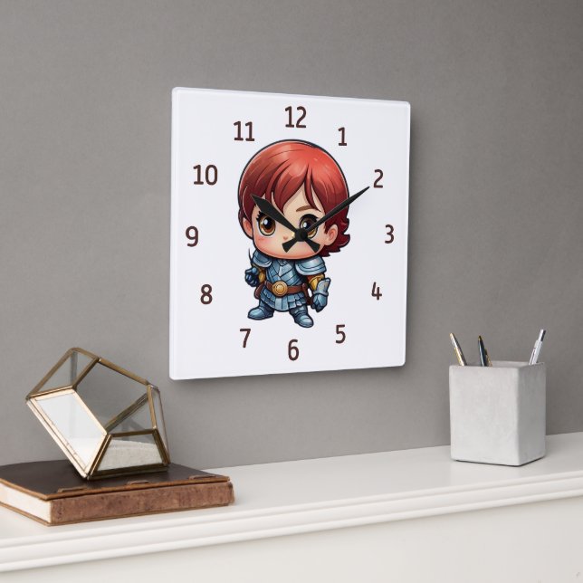 Comic Knight Kids Fantasy Bedroom Square Wall Clock (Office)