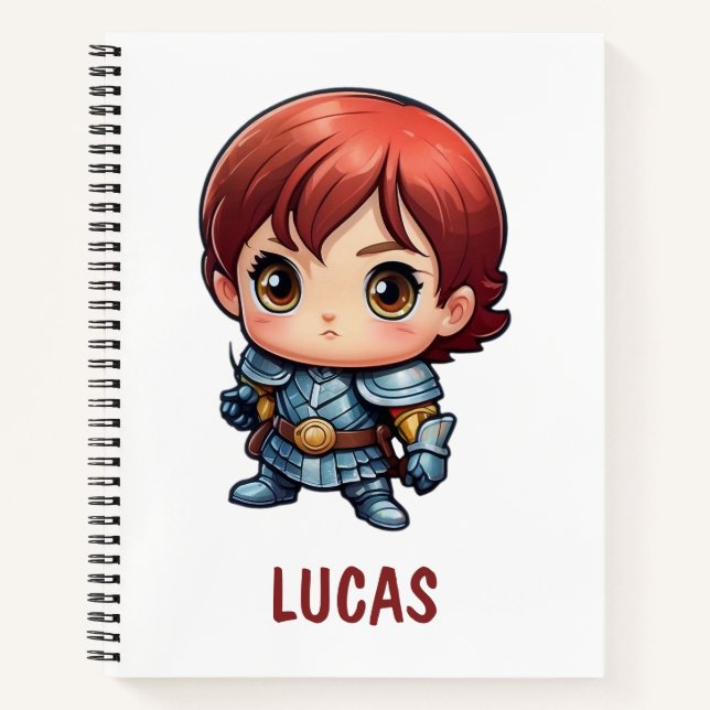 Comic Knight Personalised Kids School Spiral Notebook (Front)