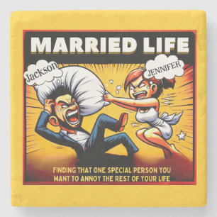 Comic Married Life , Customisable Names Stone Coaster